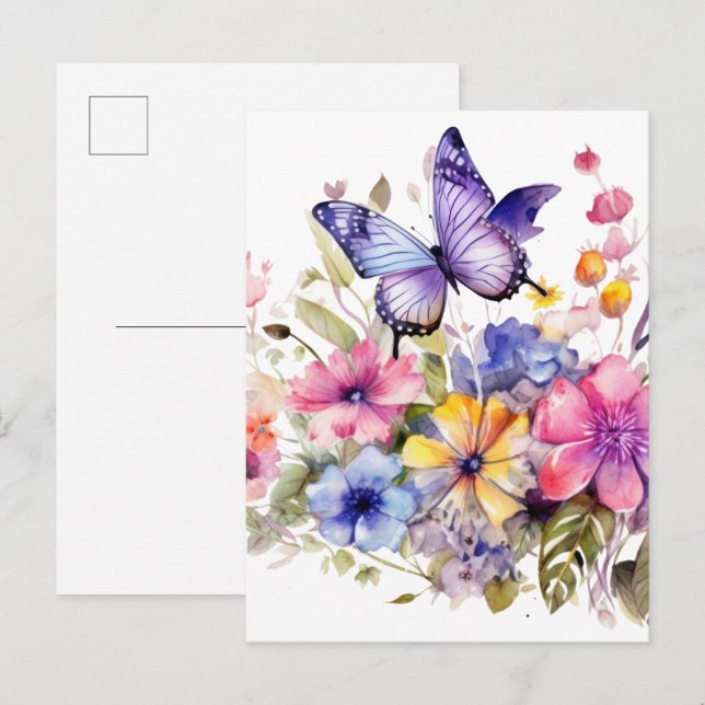Postal Patrón de flor de mariposa (Anverso / Reverso)