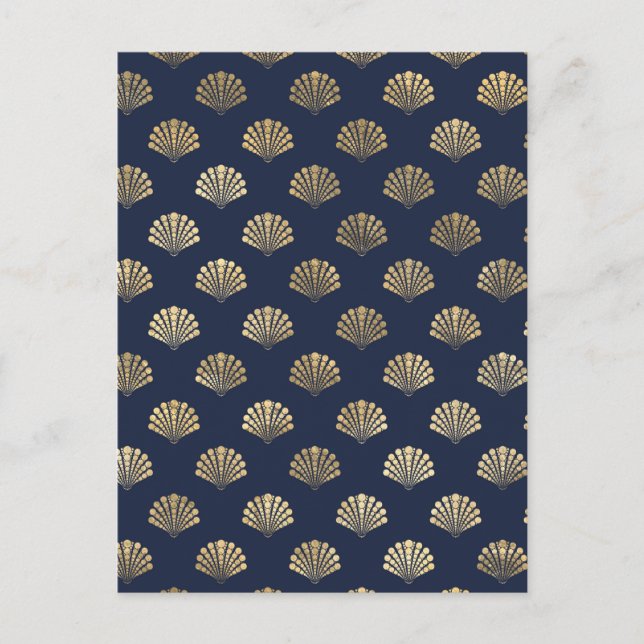 Postal Patrón de flor de oro y marina de estilo Art Déco (Anverso)