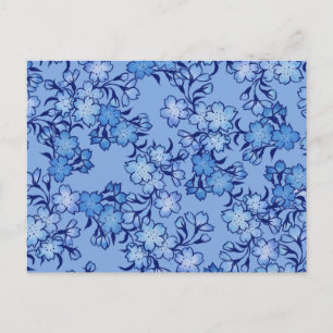 Postal Patrón de flor de primavera azul del bebé vintage