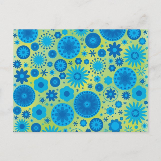 Postal Patrón de flor hippy azul y turquesa (Anverso)