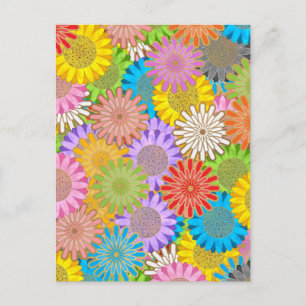 Postal Patrón de Flor Hippy Caótico y Ocupado Brillante y