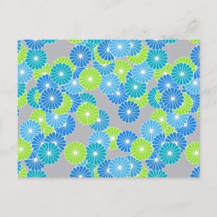 Postal Patrón de flores Art Deco - azul y verde lima