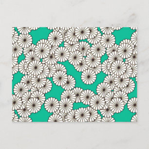Postal Patrón de flores Art Decó - blanco sobre turquesa
