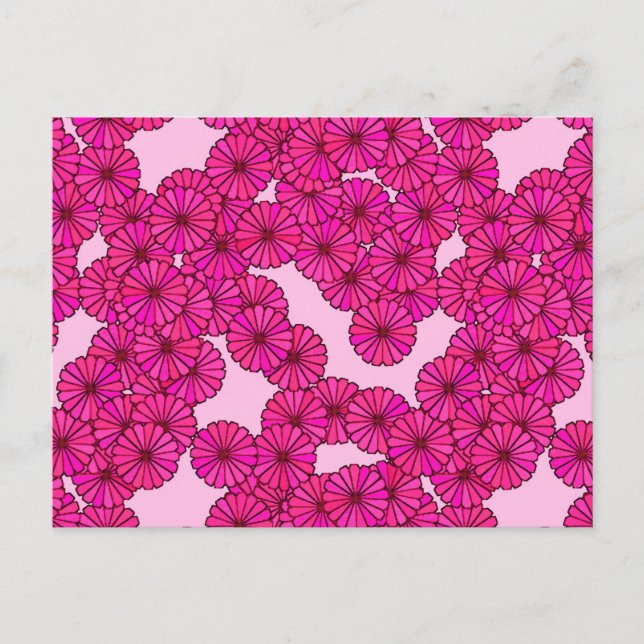 Postal Patrón de flores Art Deco - magenta sobre rosa (Anverso)
