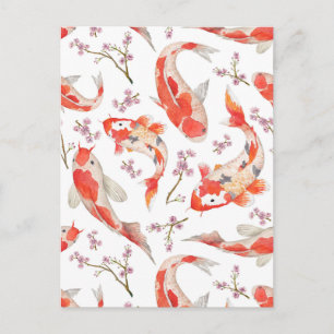 Postal Patrón de flores de cerezo de Koi