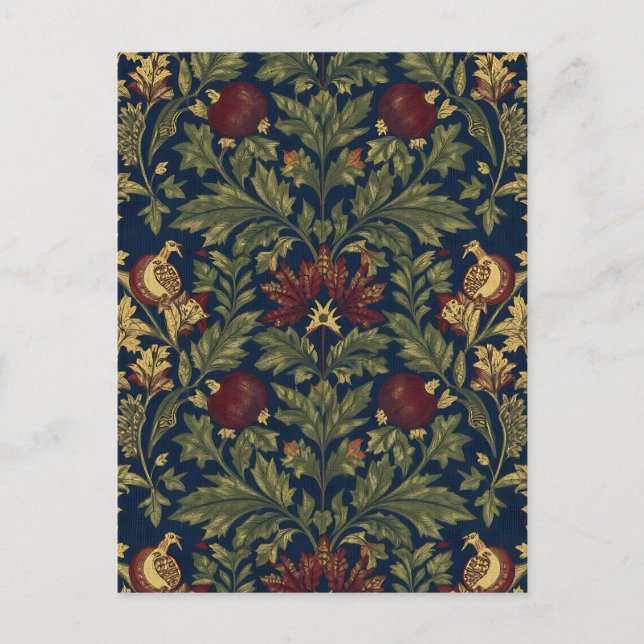 Postal Patrón de flores de granada naval William Morris (Anverso)