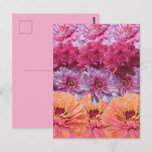Postal Patrón de flores de jardín bastante rosa y naranja