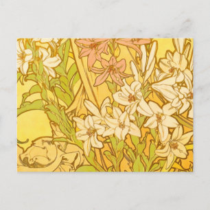 Postal Patrón de flores de lirio de Alphonse Mucha: Art N