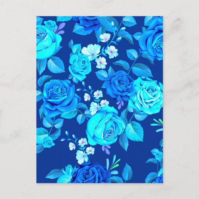 Postal Patrón de flores de rosa azul clásica-87600 (Anverso)
