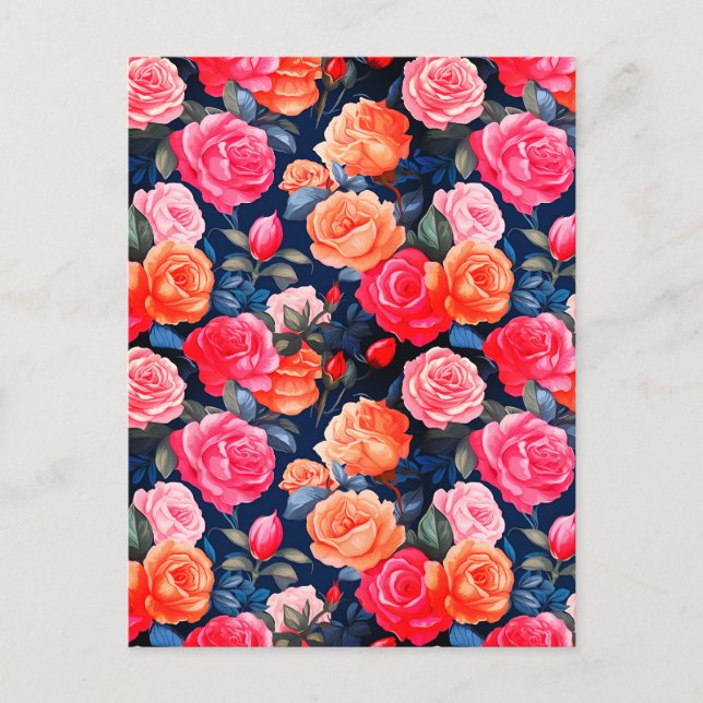 Postal Patrón de flores florecientes para rosas-80037 (Anverso)