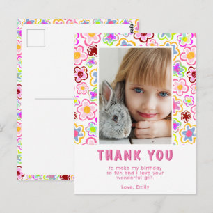 Postal Patrón de flores Niños Chica Foto Cumpleaños Graci