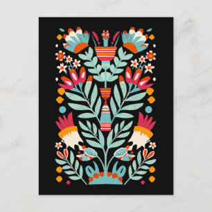 Postal Patrón de flores otomí Arte floral mexicano