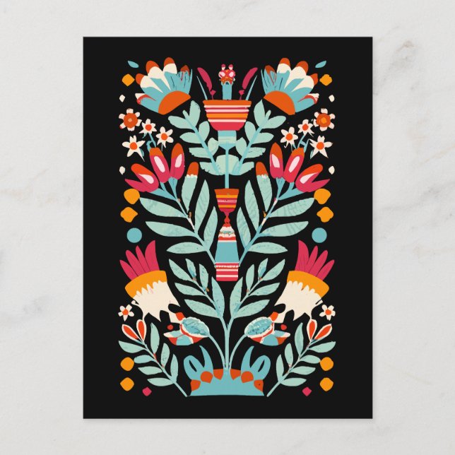 Postal Patrón de flores otomí Arte floral mexicano (Anverso)