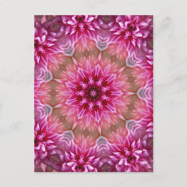 Postal Patrón de flores rosadas de Mandala geométrica-675 (Anverso)