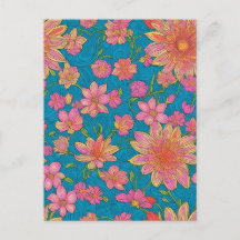 Patrón de flores rosas sobre fondo azul