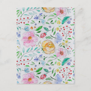 Postal Patrón de flores y capullos de acuarela ligera bon