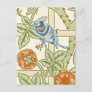 Postal Patrón de flores y pájaros de época de Morris' Tre