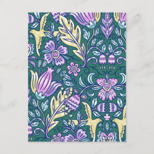 Postal Patrón de flores y pájaros de estilo antiguo