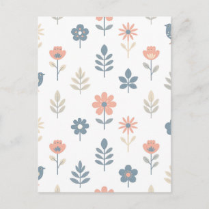 Postal Patrón de flores y pájaros folk escandinavo