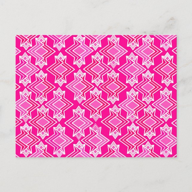 Postal Patrón de fondo Art Deco, rosa fucsia (Anverso)