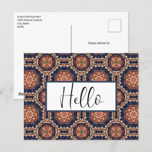 Postal Patrón de formas de flor y estrella de moda