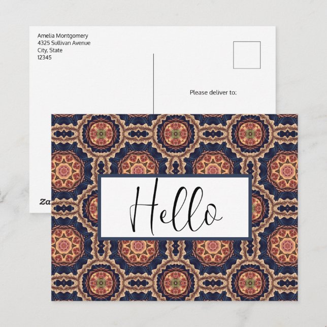 Postal Patrón de formas de flor y estrella de moda (Anverso / Reverso)