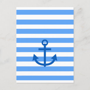 Postal Patrón de franja azul y blanca con anclaje