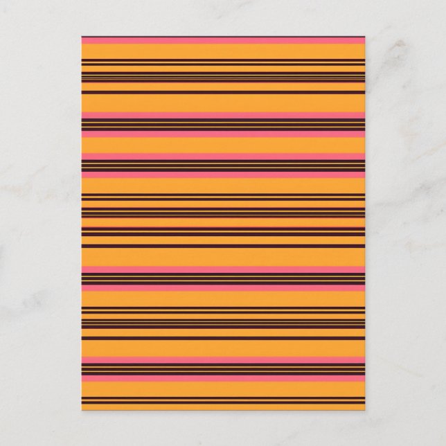 Postal Patrón de franja horizontal atrevida naranja rosa (Anverso)