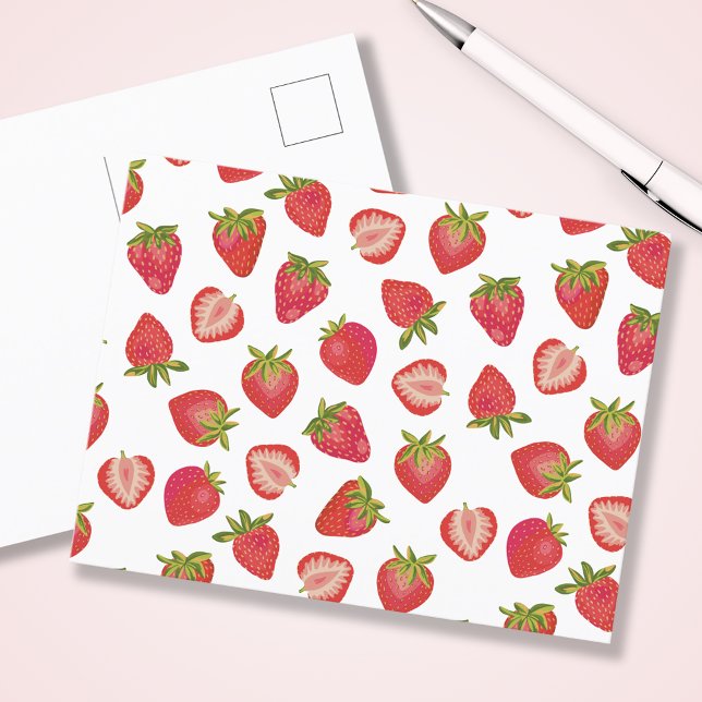 Postal Patrón de fresa (Cute summer strawberry postcard.  Matching stationery range available.)
