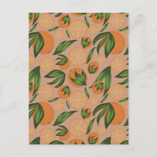 Postal Patrón de fruta Pastel Naranja de color de agua
