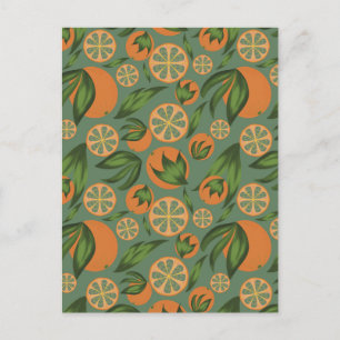 Postal Patrón de fruta Verde azulada de Naranja de acuare