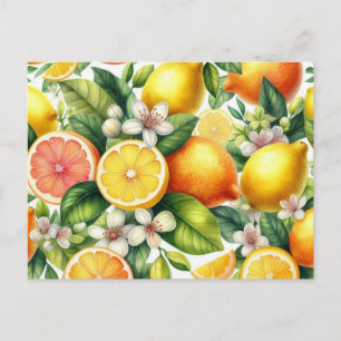 Postal Patrón de frutas cítricas acuarela