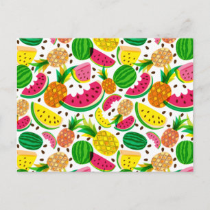 Postal Patrón de frutas tropicales rojas y amarillas