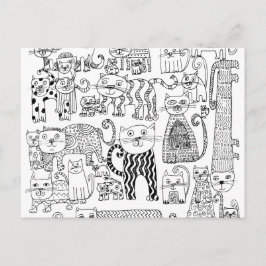 Postal Patrón de gatito negro y blanco lindo