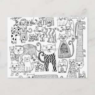 Postal Patrón de gatito negro y blanco lindo