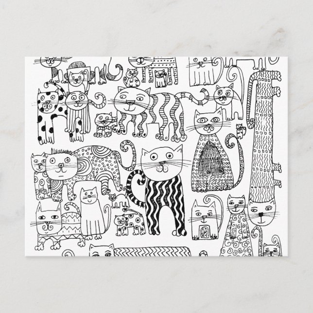 Postal Patrón de gatito negro y blanco lindo (Anverso)
