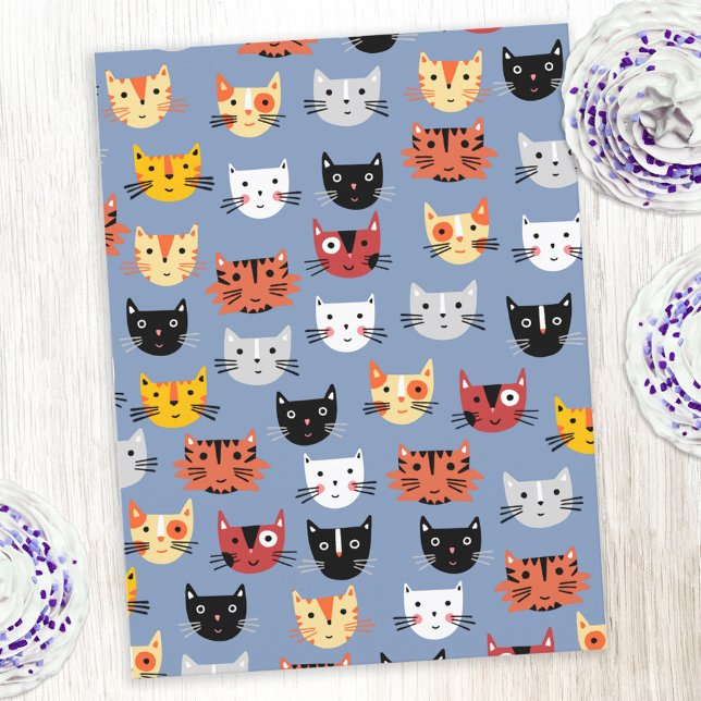 Postal Patrón de gato de Fun Kitty (Fun kitty cat pattern postcard with original art by Nic Squirrell. )