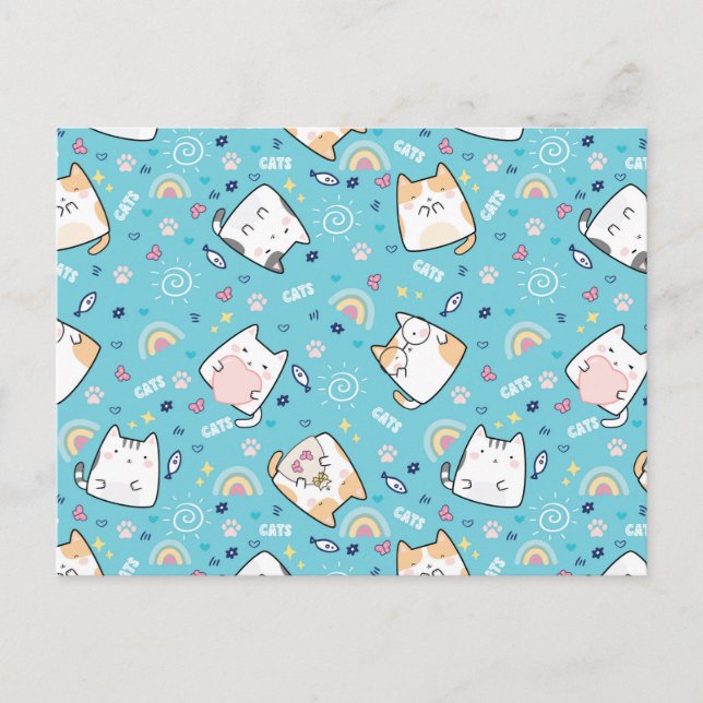 Postal Patrón de gato kitty caprichoso (Anverso)