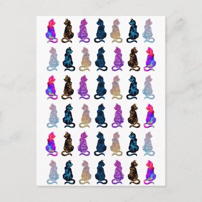 Postal Patrón de gatos coloridos (Anverso)