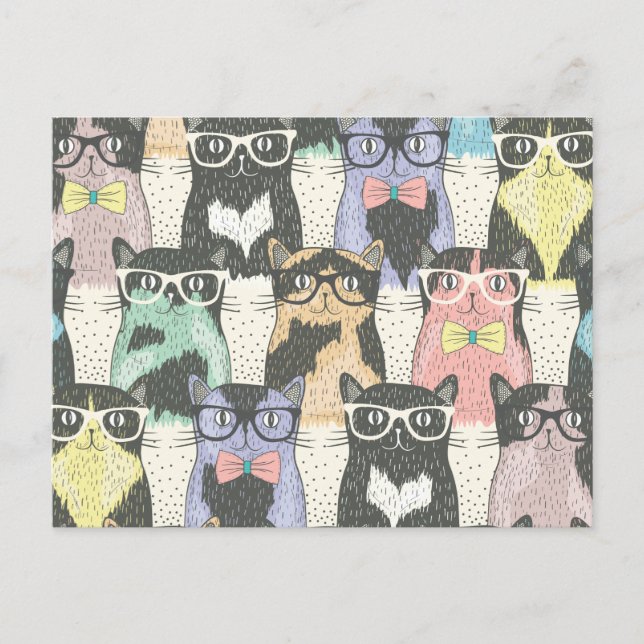 Postal Patrón de gatos hipster (Anverso)