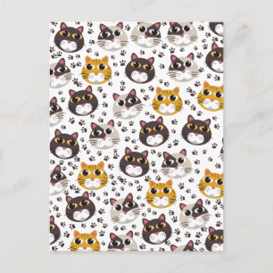 Postal Patrón de gatos y huellas de patas
