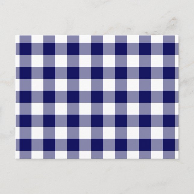 Postal Patrón de Gingham blanco y naval (Anverso)