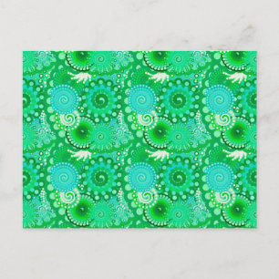 Postal Patrón de giro fractal, jade, turquesa, aqua