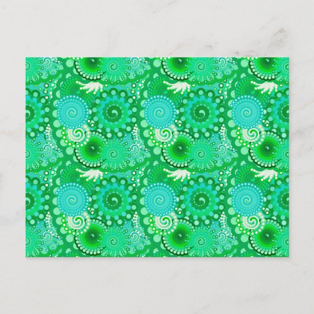Postal Patrón de giro fractal, jade, turquesa, aqua (Anverso)