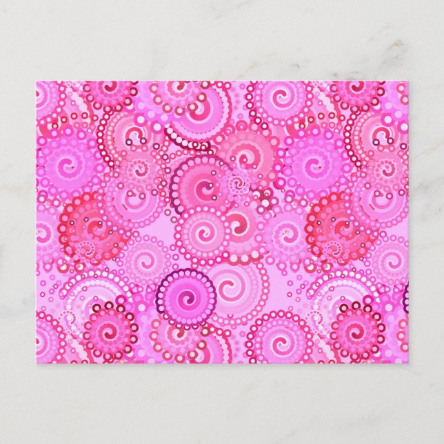 Postal Patrón de giro fractal, rosa y fucsia (Anverso)