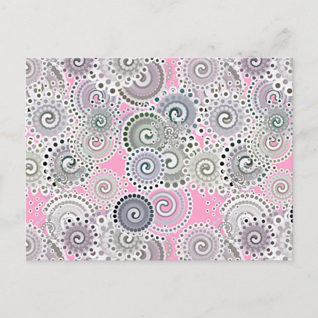 Postal Patrón de giro fractal, rosa y gris (Anverso)