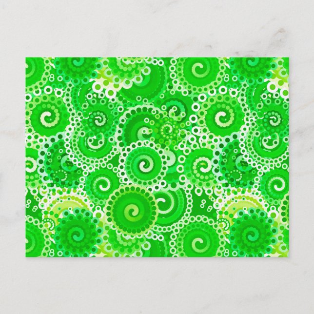 Postal Patrón de giro fractal, tonos verde esmeralda (Anverso)