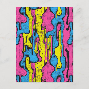 Postal "Patrón de goteo de arte pop retro vibrante