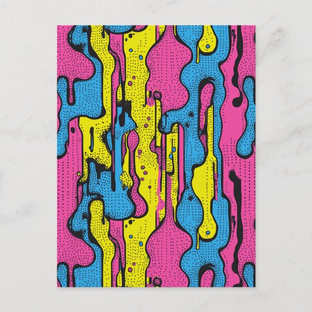 Postal "Patrón de goteo de arte pop retro vibrante (Anverso)