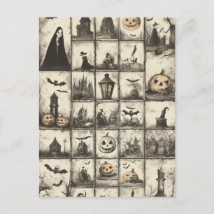 Postal Patrón de Halloween de estilo vintage con color se